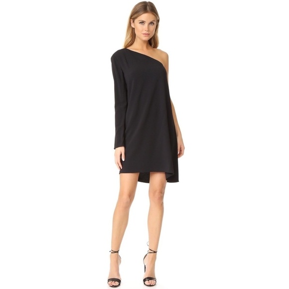 NWT!! THEORY Sintsi Rosina Crepe Black One Shoulder Dress Shift Minimalist 4 - Picture 1 of 15